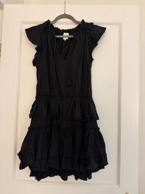 Misa Los Angeles Black Ruffled Neck Blouse